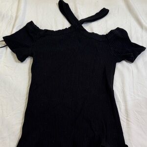 Zara Black Ribbed Off-Shoulder Top